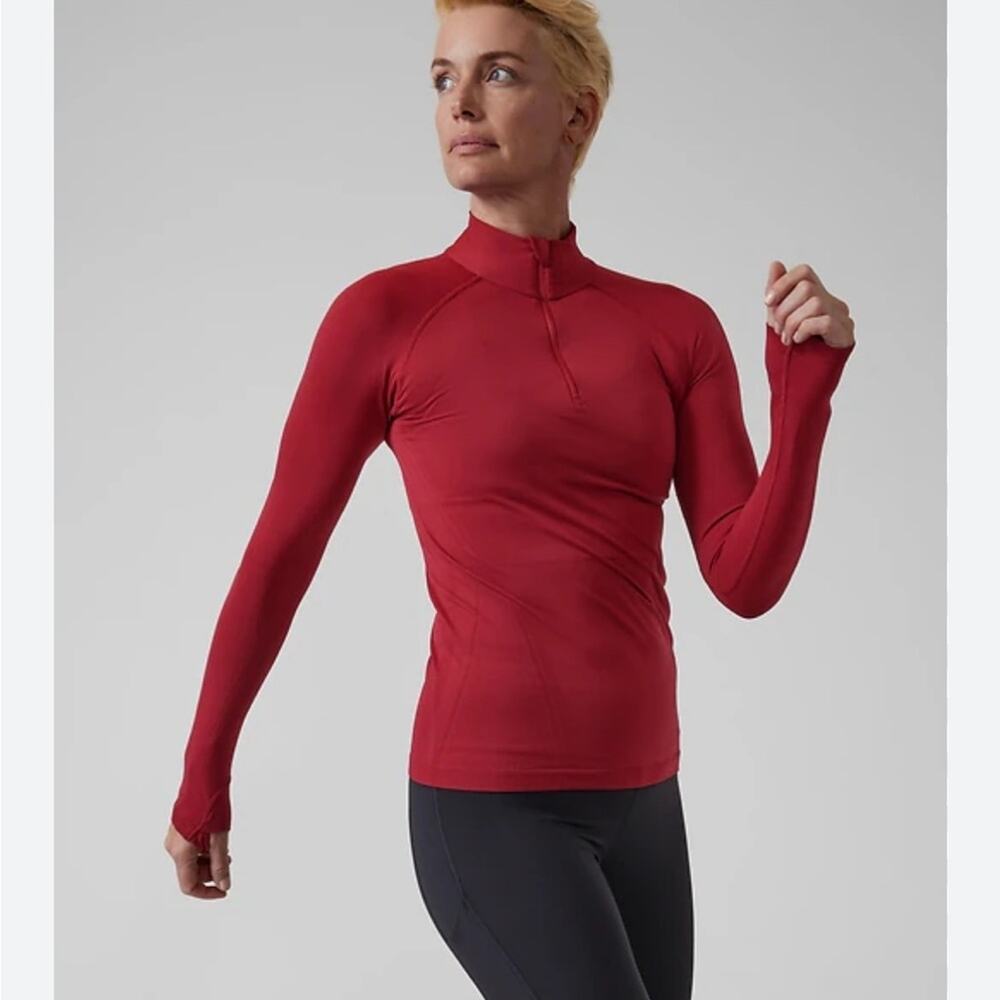 Athleta momentum seamless half zip red Long Sleeve Performance Pullover Top S - Picture 1 of 7